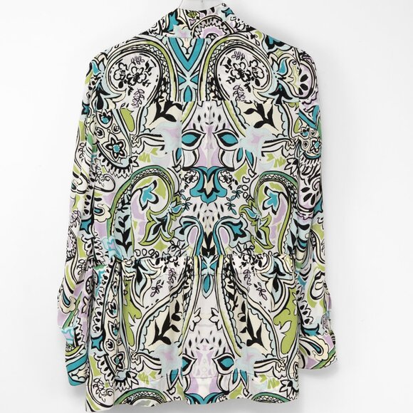 Chico's Black Label Easy Jacket Paisley Multicolor Blue White Black Green Size 8 - Picture 3 of 7